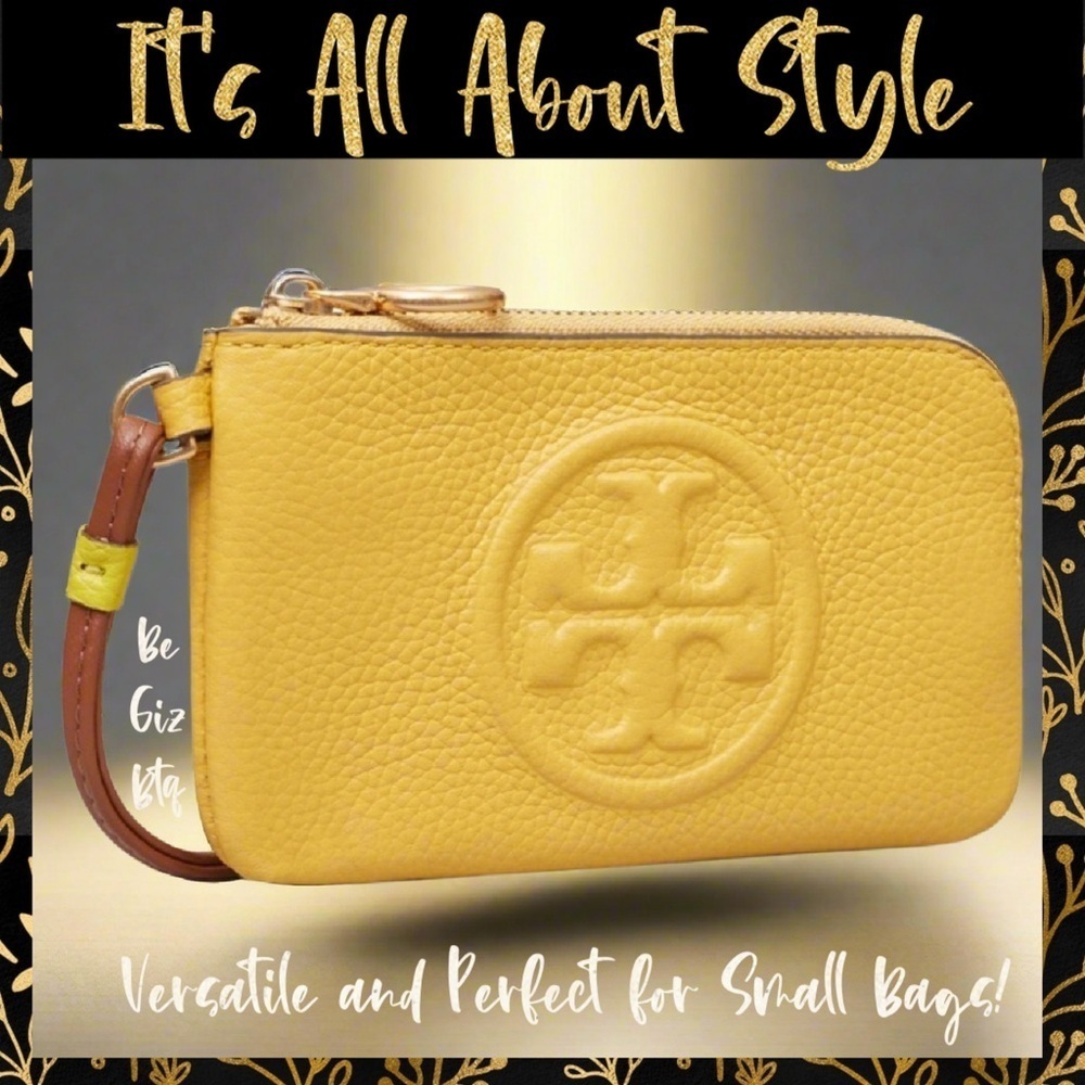 🔥🔥Tory Burch Authentic Leather Color Block Zip Card Case Yellow NWT